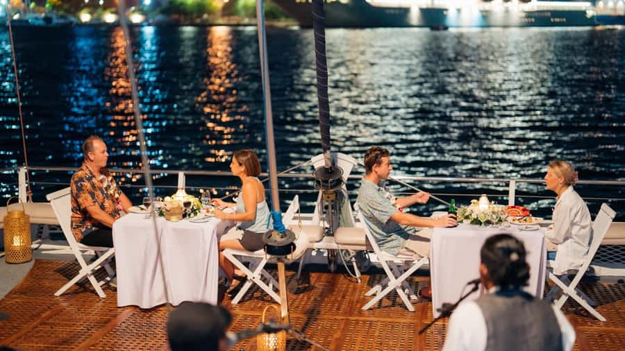 Bali/Benoa: 5-Course Romantic Evening Cruise With Live Music - Sailing toward Nusa Dua with dinner on the water