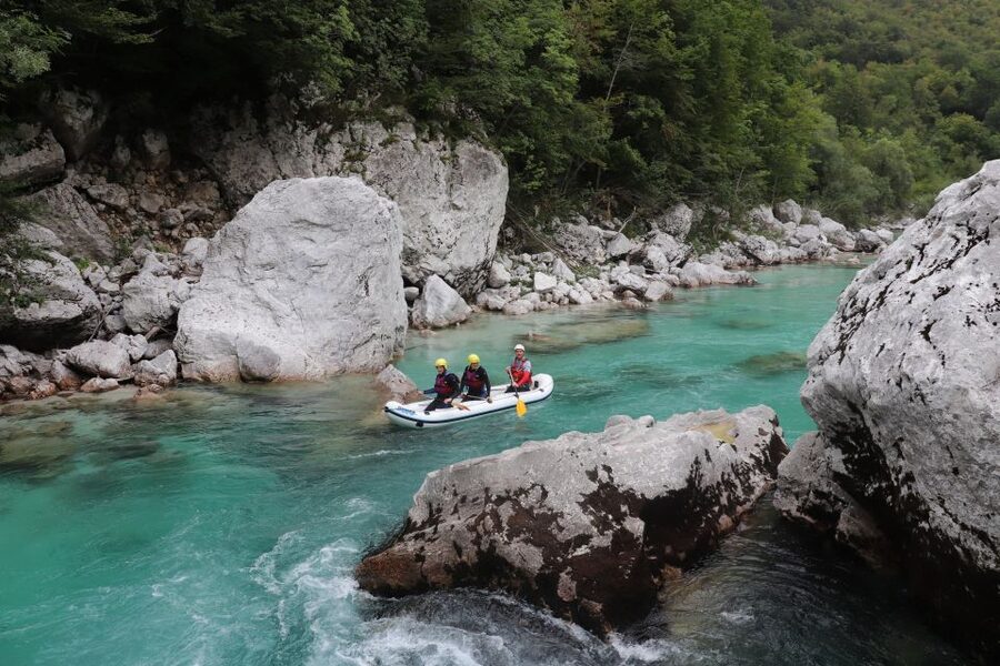 Bovec: Soča River Private Rafting Experience for Couples - A narrow raft for two-person teamwork