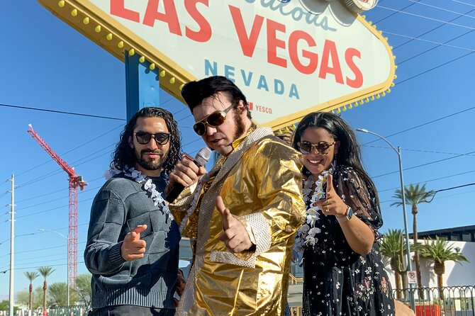 Gold Elvis Wedding or Vow Renewal at Las Vegas Sign - Meeting Elvis at the Welcome sign