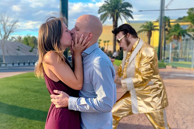 Gold Elvis Wedding or Vow Renewal at Las Vegas Sign - Who will enjoy this most