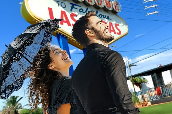 Goth Wedding or Vow Renewal at Vegas Sign with Props and Photos - A gothic ceremony at the most famous Vegas sign