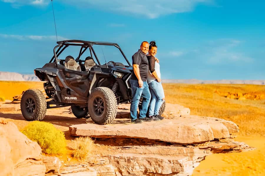 Greater Zion: Couples UTV Tour with Food - Sand dunes first, with red rock close behind