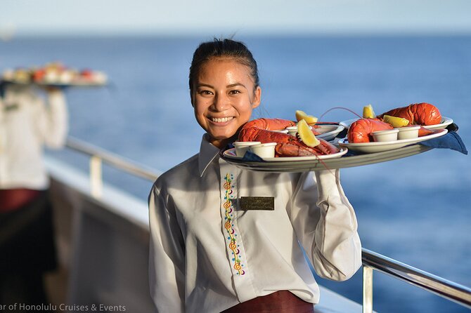 Honolulu: Three Star Deluxe Sunset Dinner Cruise and Show - Hotel pickup or your own way to the pier