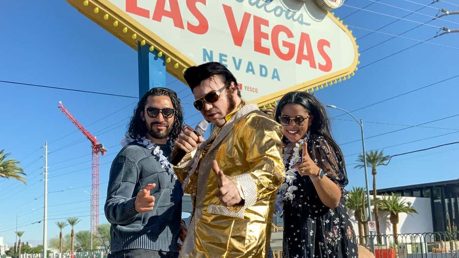 Las Vegas: Gold Elvis Vow Renewal or Wedding at Welcome Sign - A Gold Elvis ceremony beside Las Vegas’s most famous sign
