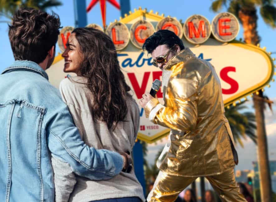 Las Vegas: Gold Elvis Vow Renewal or Wedding at Welcome Sign - What happens during the 45 minutes