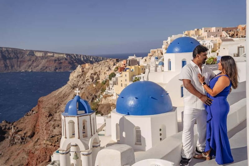 Oia: Couple Photoshoot Seprate Entrance to Blue Dome - Oia, Imerovigli, Fira, or Your Accommodation