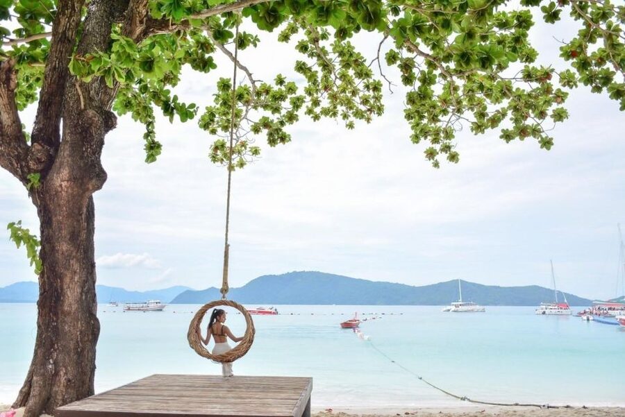 Phuket: Coral Island & Sunset Dinner by Sailing Catamaran - The catamaran ride to Koh Hey