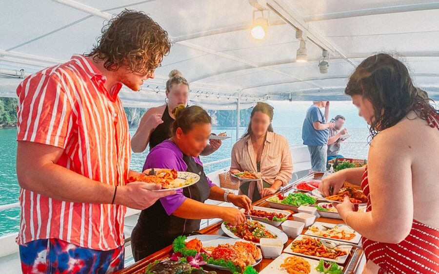 Phuket: Sunset Dinner in Phang Nga Bay by Big Boat - Releasing a krathong on the water