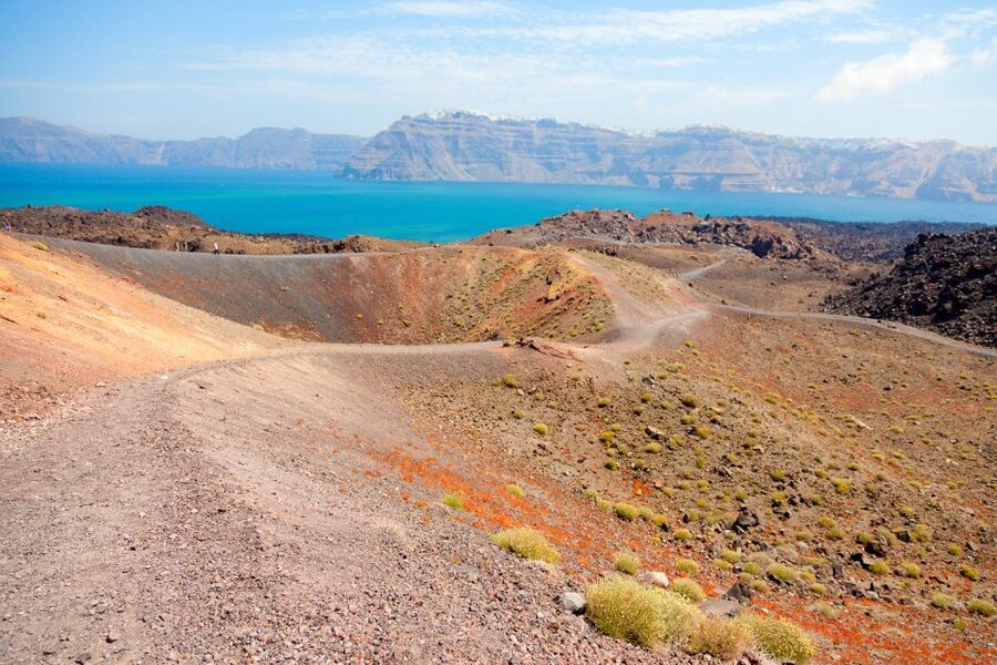 Santorini: Volcano and Hot Springs Sunset Dinner Cruise - Palia Kameni and the sulfur-water swim
